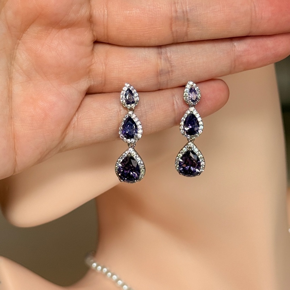 ⚜️ Elegant Purple Teardrop Drop Earrings - Women Jewelry - Picture 13 of 14